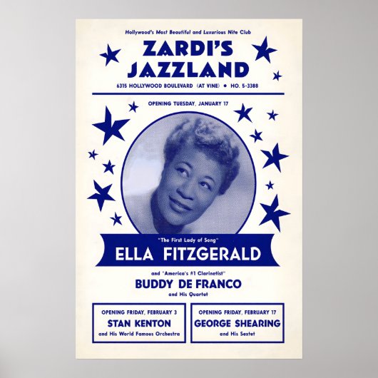 Ella Fitzgerald jazz poster - Zardi's Jazzland ポスター (正面)
