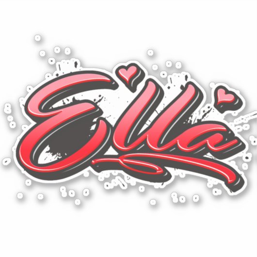 Ella red Heart Graffiti Aufkleber Sticker シール (正面)