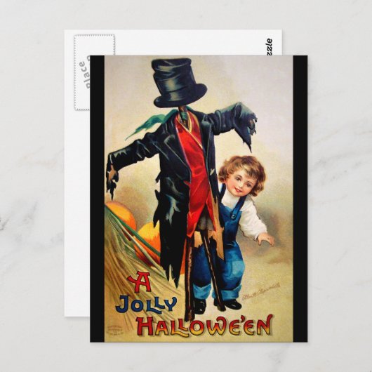 Ellen H. Clapsaddle:かかしと一緒の男の子 ポストカード (正面/裏面)