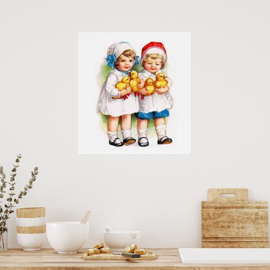 Ellen H. Clapsaddle：アヒルのある子供 ポスター (キッチン)