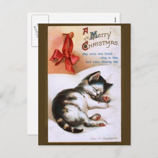 Ellen H. Clapsaddle:クリスマスの子猫 シーズンポストカード (正面/裏面)