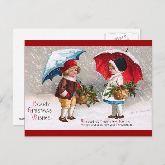Ellen H. Clapsaddle – 傘を持つ2人の子供 シーズンポストカード (正面/裏面)