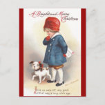 Ellen H. Clapsaddle: A Letter to Santa シーズンポストカード<br><div class="desc">A charming vintage Christmas postcard featuring a girl holding a letter for Santa Claus and talking to her cute little dog,  painted by the American illustrator/commercial artist Ellen Hattie Clapsaddle.</div>