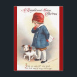 Ellen H. Clapsaddle: A Letter to Santa シーズンポストカード<br><div class="desc">A charming vintage Christmas postcard featuring a girl holding a letter for Santa Claus and talking to her cute little dog,  painted by the American illustrator/commercial artist Ellen Hattie Clapsaddle.</div>