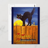 Ellen H. Clapsaddle: Black Cat on a Fence ポストカード (正面/裏面)