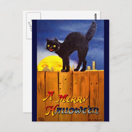 Ellen H. Clapsaddle: Black Cat on a Fence ポストカード (正面/裏面)