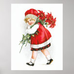 Ellen H. Clapsaddle: Girl with Christmas Flowers ポスター<br><div class="desc">Decorate your wall with a beautiful vintage Christmas poster featuring a young girl with poinsettias,  painted by the American illustrator/commercial artist Ellen Hattie Clapsaddle.</div>