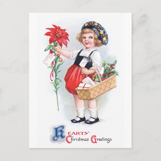 Ellen H. Clapsaddle: Girl with Poinsettia ポストカード (正面)