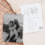 Ellesmereミニマモダンリスト写真の日付を保存 ポストカード<br><div class="desc">Ellesmere Weddingは日付カードを保存しモダンて、白い背景に手書きのスクリプトフォントを持つミニマルなデザインをクリーンでシンプルの外観。スクリプトの見出しは編集できないイメージである。他のすべての文字は完全に編集可能。このデザインの高度なカスタマイズを行うには、上の「カスタマイズIt」ボタンを選択する。</div>