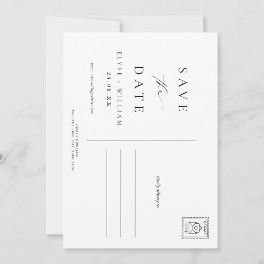 Ellesmereミニマル写真日付はがきを保存 招待状 (裏面)