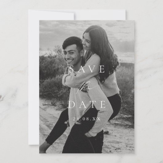 Ellesmere Black Minimalist Wedding Save The Date 招待状 (裏面)