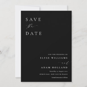 Ellesmere Black Minimalist Wedding Save The Date 招待状