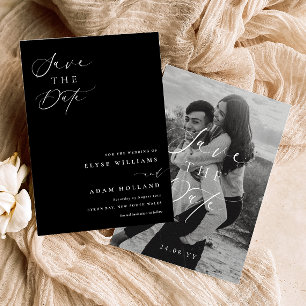 Ellesmere Black Minimalist Wedding Save The Date 招待状