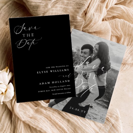 Ellesmere Black Minimalist Wedding Save The Date 招待状