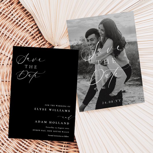 Ellesmere Black Minimalist Wedding Save The Date 招待状