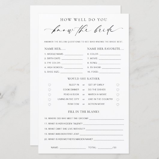 Ellesmere How Well Know The Bride Game (正面/裏面)