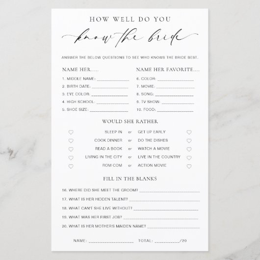 Ellesmere How Well Know The Bride Game (正面)