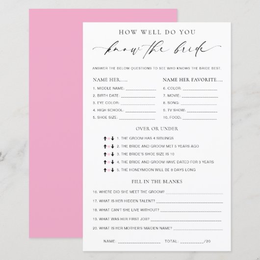 Ellesmere How Well Know The Bride Game (正面/裏面)