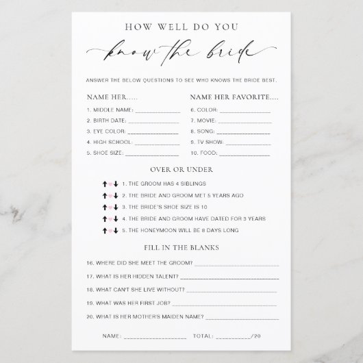 Ellesmere How Well Know The Bride Game (正面)