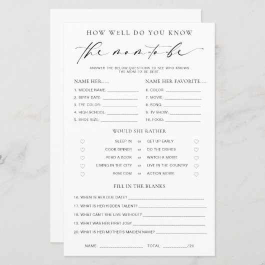 Ellesmere How Well Know The Mom-To-Be-Game (正面/裏面)