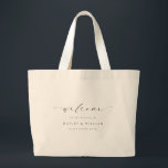 Ellesmere's Welcome結婚 Large Tote Bag ラージトートバッグ<br><div class="desc">エレズミヤのトート結婚を使ってゲストを結婚歓迎しよう。この結婚ウェルカムトートバッグはミニマルなデザインと書道の見出しを備えている。名前と日付は自分のカスタマイズ名前に合わせ結婚て指定できるが、スクリプトの見出しは編集できないイメージである。このデザインの高度なカスタマイズを行うには、上の「カスタマイズIt」ボタンを選択する。</div>