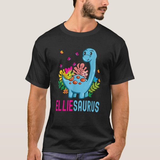 ELLIESAURUS名パーソナライズされた名ELLIE Dino Tourist Tシャツ (正面)