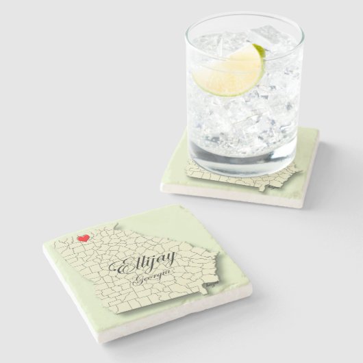 Ellijay、ジョージアのハートの地図のコースター、愛Ellijay ストーンコースター (横)