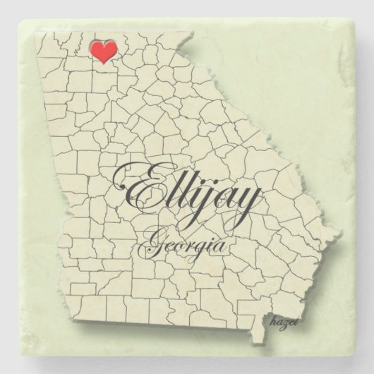 Ellijay、ジョージアのハートの地図のコースター、愛Ellijay ストーンコースター (正面)