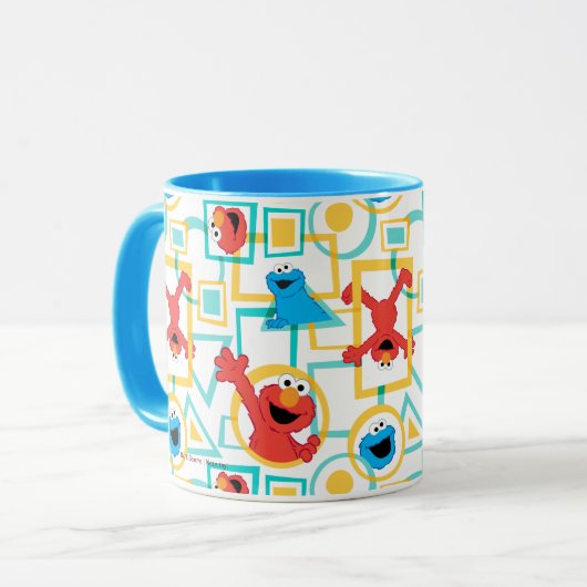 ElmoとCookieのモンスターおもしろいシェイプパターン マグカップ (正面左)