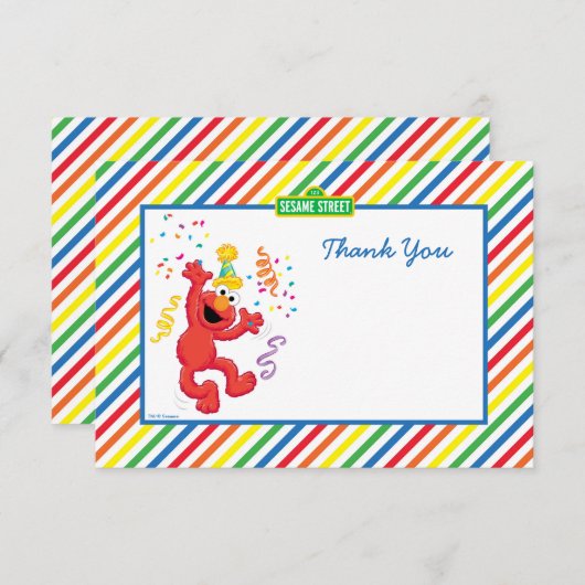 Elmoのストライプのな誕生日のサンキューカード ノートカード (正面/裏面)
