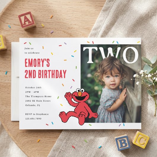 Elmo Red Confetti Second Birthday 招待状