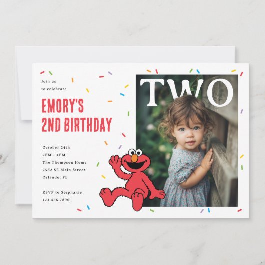 Elmo Red Confetti Second Birthday 招待状 (正面)
