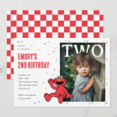 Elmo Red Confetti Second Birthday 招待状 (正面/裏面)