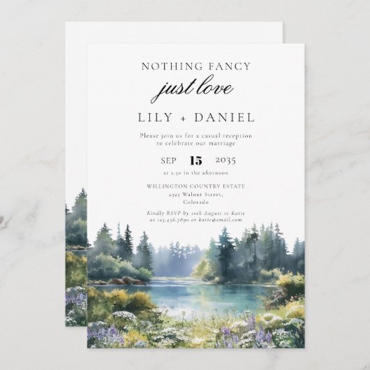 Elopement Forest Lakeside Floral Wedding Reception 招待状 (正面/裏面)