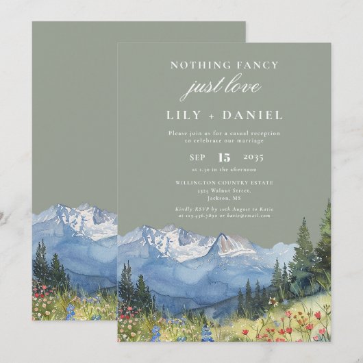 Elopement Mountain Sage Green Wedding Reception 招待状 (正面/裏面)