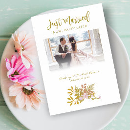 Elopement Photo Wedding Elegant Floral Fake Golden 招待状