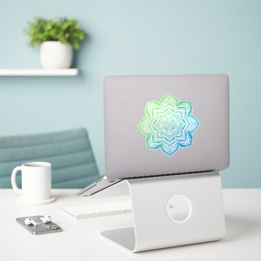 Elowyn Mandala Custom-Cut Vinyl Sticker シール (デスク上のノートパソコン)