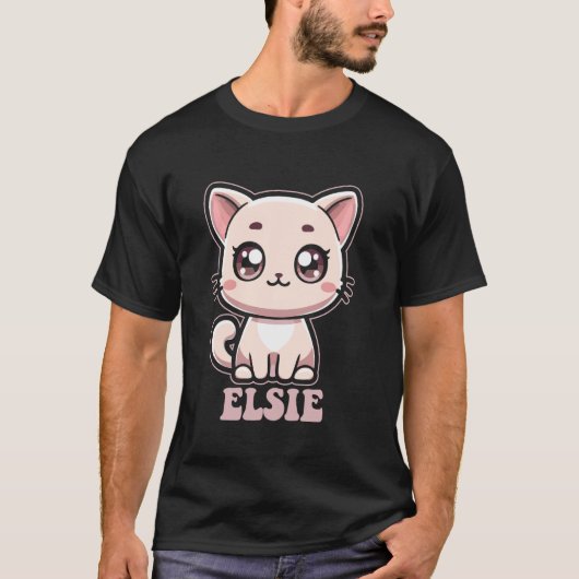 Elsie Cute Kitty Catデザインfor Girls Name Elsie Tシャツ (正面)