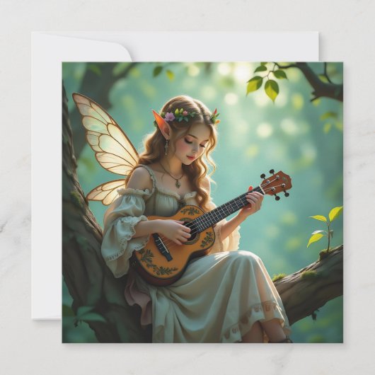  Elven Fairy Playing Ukulele in Enchanted Forest カード (正面)