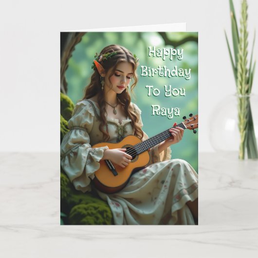 Elven Fairy with Ukulele | Personalized Birthday  カード (正面)