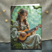Elven Fairy with Ukulele | Personalized Birthday  カード