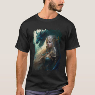Elven Warrior Elf Princess Dragon Vintage Fantasy  Tシャツ