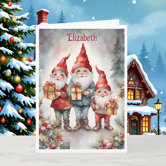 Elves & Santa Personalize for Grandchild Christmas カード