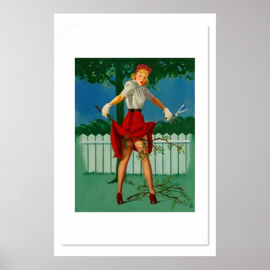 Elvgren940s Pin-Up Girl Trim Limbs Yardwork Poster ポスター (正面)