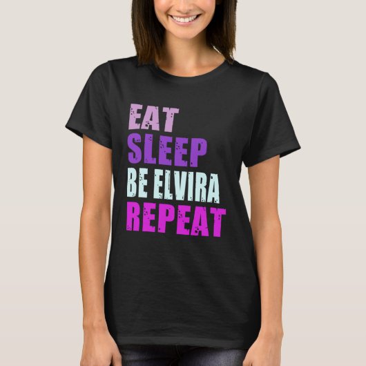 Elvira Eat Sleep Be Repeat Elvira Tシャツ (正面)
