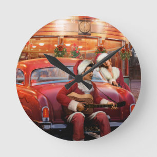 Elvisおよびマリリンのクリスマス ラウンド壁時計