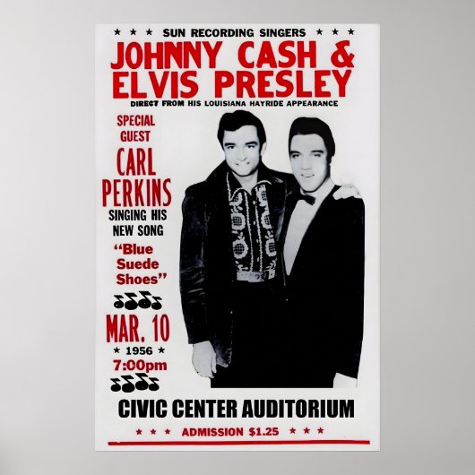 Elvis Presley, Johnny Cash, Carl Perkins 1950s ポスター (正面)