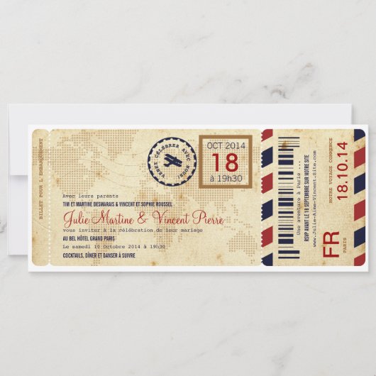 Embarquement avion invitation de billet deの道 招待状 (正面)
