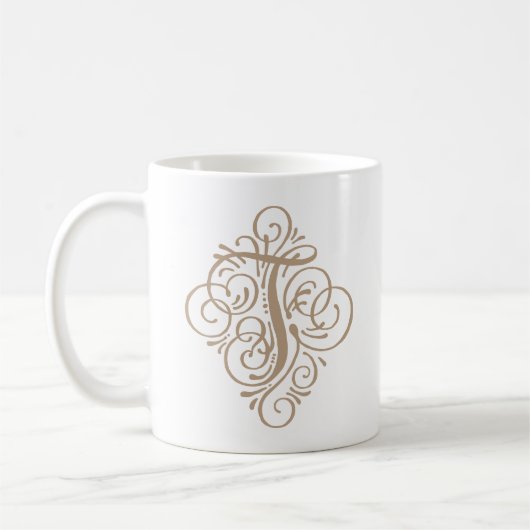 Embellished Initials Monogram Ornament Personalize コーヒーマグカップ (左)
