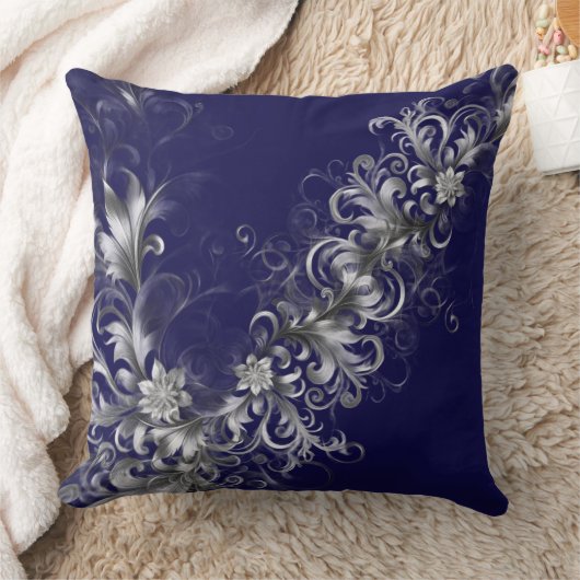 Embellished Navy Blue Throw Pillow クッション (ブランケット)